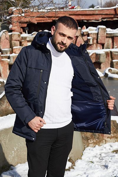 Firststops Μπλέ Navy Fleece Παλτό με Πόρτα Αδιάβροχο & Ανεμοδιαπερατό
