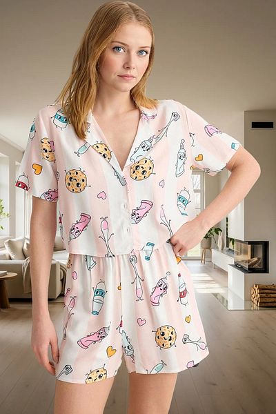 PayBuy Women's Summer Viscose Pajamas Set with Shorts Printed Casual Home Wear Set Comfortable Cut
