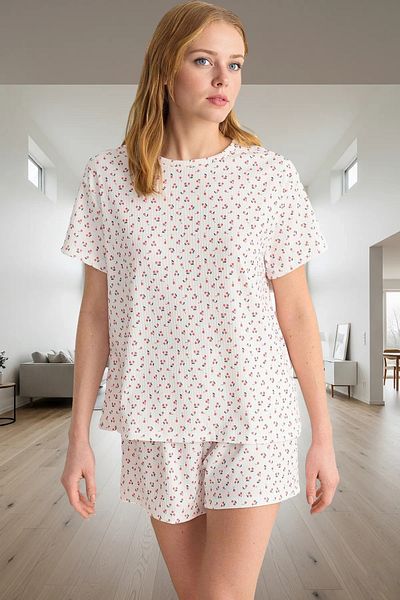 PayBuy Women's Cherry Pattern Pajamas Set Comfortable Knitted Fabric Long Lasting for Daily Use
