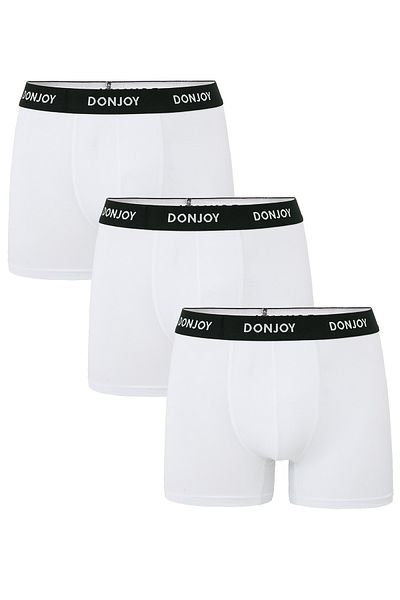 don joy Men's 3-Piece Cotton Combed Modal White Boxers with Elastic Waist
