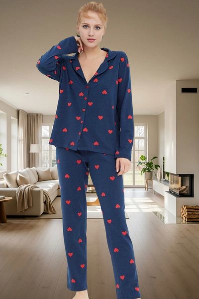 PayBuy Women's Heart Pajama Set 100% Cotton Winter Comfortable Sleep Set Elegant Design and Stylish
