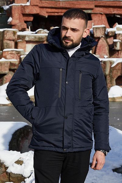 Firststops Μπλέ Navy Fleece Παλτό με Πόρτα Αδιάβροχο & Ανεμοδιαπερατό