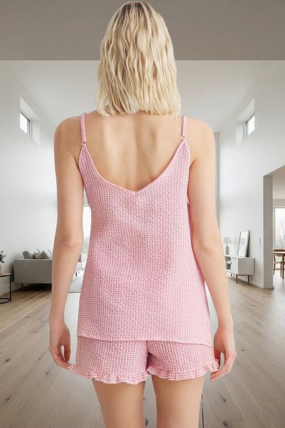 PayBuy Women's Summer Thin Strap Plaid Pajamas Set Casual Woven Fabric Comfortable Cutout Trend Design