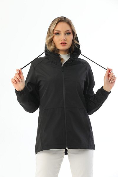 First Steps Femeii negru căptușit impermeabil și rezistent la vânt cu glugă Raincoat - Windbreaker