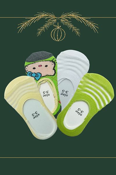 Esinti 4 Pairs of Girls' and Boys' Ballerina Socks - Colorful Unisex Summer Thin Socks