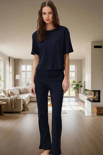 PayBuy Women's Ribbed Knitted Pajama Set Comfortable Fit Short Sleeve and Stylish High Quality