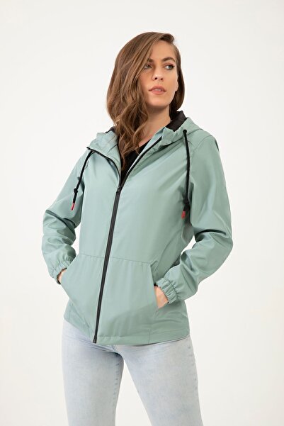 Firststops Sports Women's Mint Green Waterproof and Wind-Resistant Lined Hooded Raincoat - Windbreaker