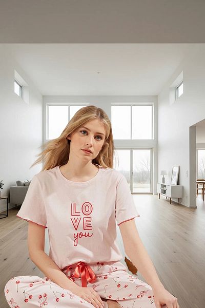 PayBuy Women's Cotton Cherry Patterned Pajama Set Comfortable Home Wear Set Carefully Selected Premium Quality