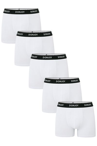 don joy Men's 5-Piece Cotton Combed Modal White Boxers with Elastic Waist
