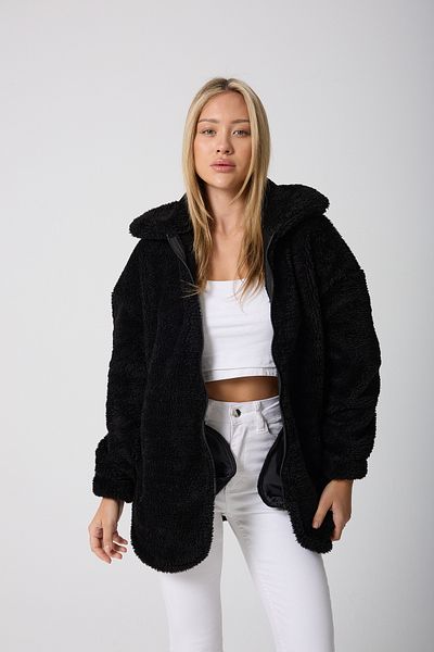 Montstop Women's Black Plush Windproof Welsoft Double Pocket Winter Coat Coat