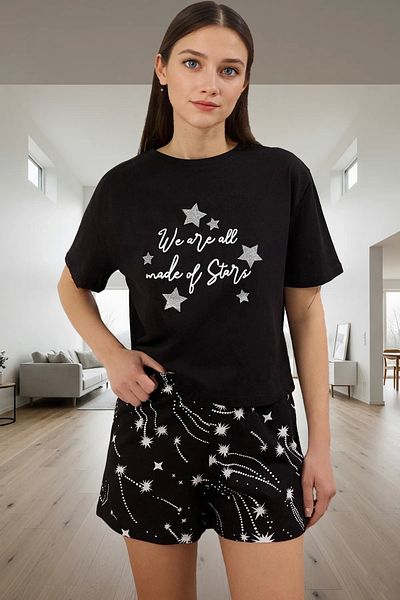 PayBuy Women's Short Sleeve Crew Neck Cotton Pajama Set Stylish Appearance Perfect Fit Modern Style