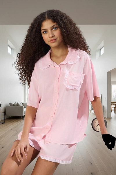 PayBuy Women's Viscose Pajamas Set Comfortable Home Wear Set with Ruffle Details Professional Look
