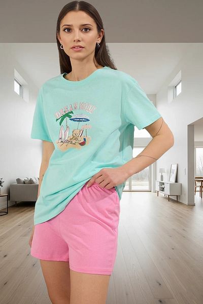 PayBuy Women's Summer Cotton Short Sleeve Crew Neck Pajama Set Special Design for Daily Use