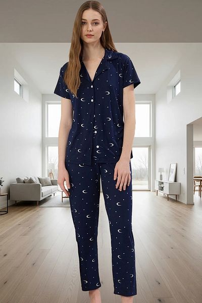 PayBuy Women's Galaxy Patterned Pajama Set Regular Fit Comfortable Home Wear and Stylish