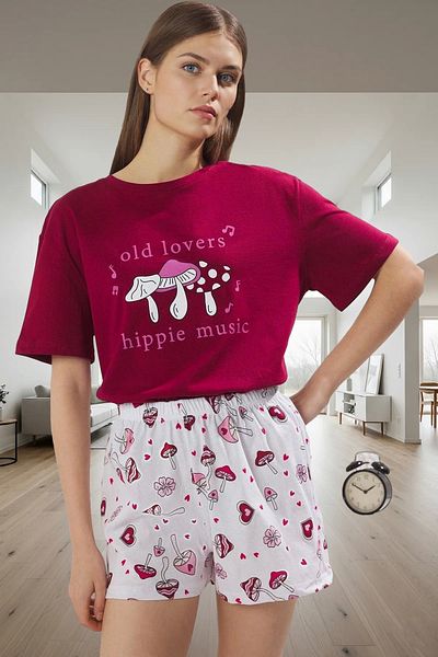 PayBuy Women's Short Sleeve Crew Neck Cotton Pajama Set Stylish Appearance Perfect Fit Modern Style