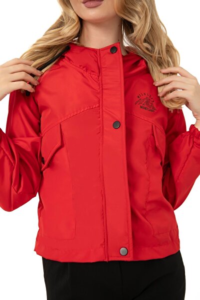 Montstop Women's Red Waterproof Wind Resistant Hooded Raincoat - Seasonal with Pockets