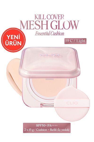 CLIO مجموعة Kill Cover Mesh Glow Essential Cushion مع حمض الهيالورونيك (19C LIGHT) Spf50 Pa