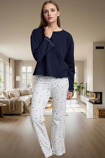 PayBuy Women's Knitted Pajama Set Galaxy Patterned Comfortable Sleep Set Special Design and Stylish