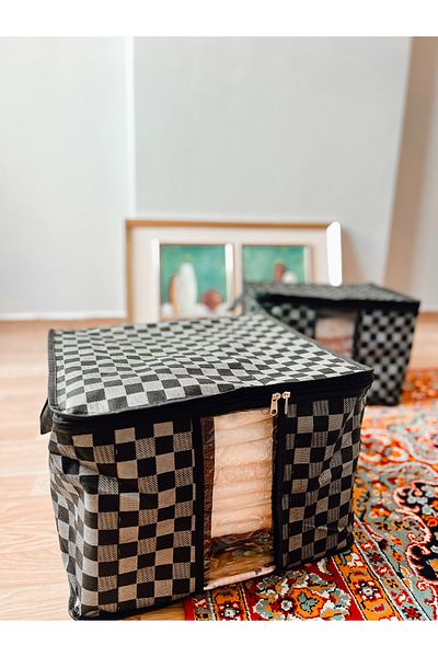 ÜLBAG Кубична торбичка (кутия за зестра), вакуумна торбичка, торбичка за съхранение във вакуумна торбичка (черно-бяла карирана)