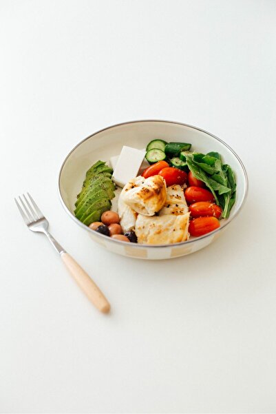 EMAYlab Beige Emaye Bowl Tabağı - Bowl Kase - Salata Kasesi - Sunum Kasesi 21cm