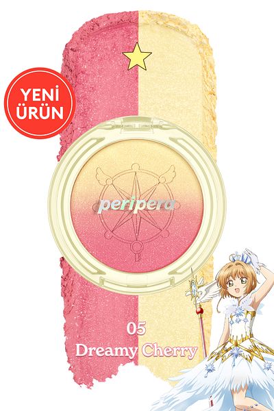 PERIPERA Two-Tone Powder Blush Offering a Sparkling Look Pure Blushed Custom Cheek 005 Dreamy Cherry