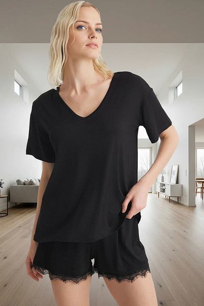 PayBuy Women's Viscose Knitted Pajamas Set V-Neck Short Sleeve Comfortable Home Wear Premium Quality