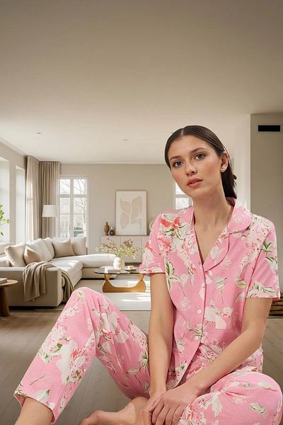PayBuy Women's Floral Pattern Cotton Short Sleeve Pajamas Set Professional Appearance Carefully Selected
