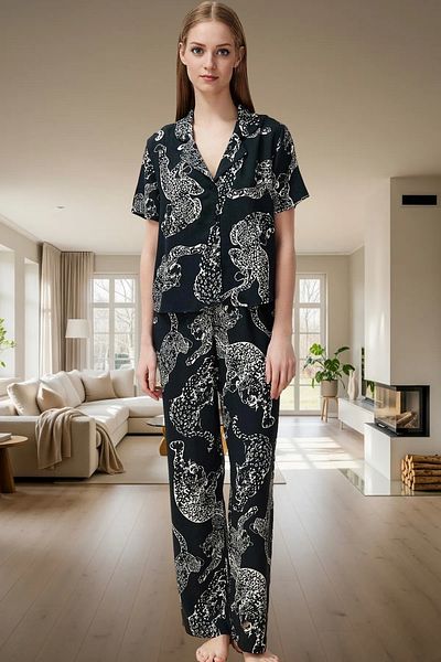PayBuy Women's Tiger Pattern Viscose Pajamas Set Comfortable Stylish Home Wear Carefully Selected Perfect Fit