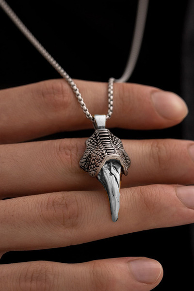 OSMANLI GÜMÜŞ Men's Necklace - Dragon Nail Model Men's Steel Necklace - 316 L Stainless Steel
