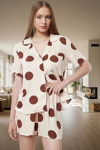 PayBuy Women's Polka Dot Viscose Pajama Set Short Leg with Shorts Buttoned Comfortable Fit Long Lasting and Stylish