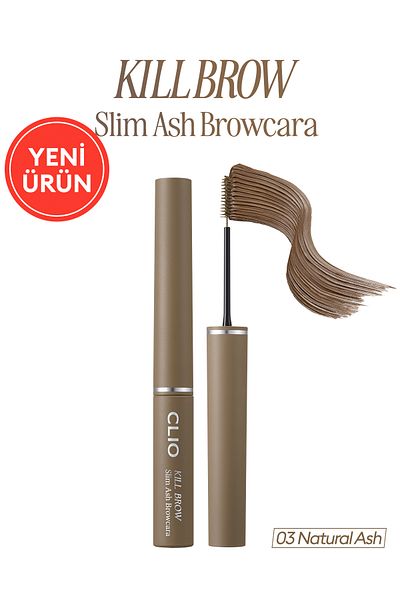 CLIO Ultra Fine Brush, Dense Pigmented Eyebrow Mascara Kill Brow Slim Ash Browcara (03 Natural Ash)