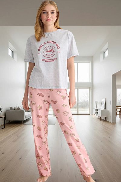 PayBuy Women's 100% Cotton Short Sleeve Crew Neck Pajama Set Modern Style Carefully Selected Comfortable and Stylish