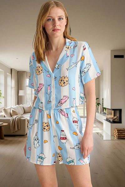 PayBuy Women's Summer Viscose Pajamas Set with Shorts Printed Casual Home Wear Set Comfortable Cut