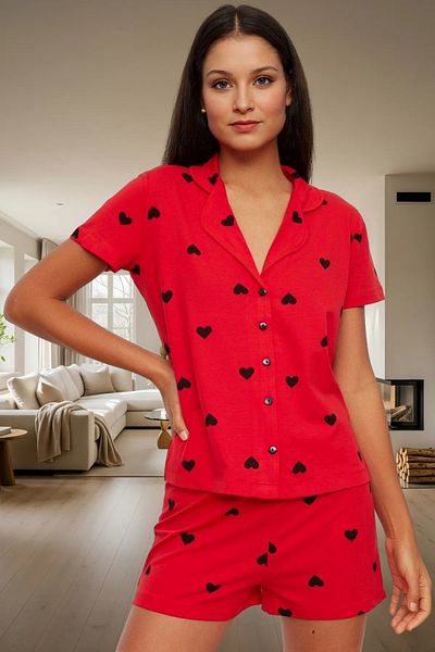 PayBuy Women's Heart Pattern Cotton Short Sleeve Pajamas Set Comfortable Home Wear Set Professional Appearance
