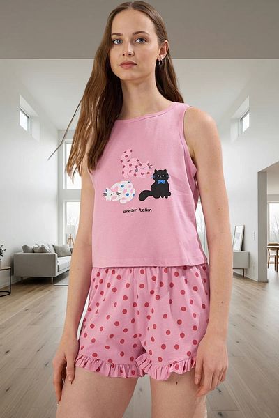 PayBuy Women's Summer Cotton Polka Dot Cat Pajama Set Premium Quality Carefully Selected Special Design
