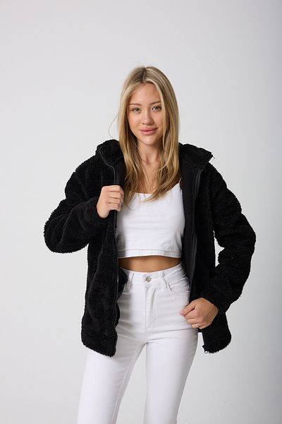 Montstop Women's Black Plush Windproof Welsoft Double Pocket Hooded Winter Coat