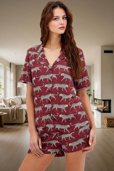 PayBuy Women's Stylish Patterned Viscose Pajama Set Comfortable Summer Shally Woven Trend Design Special