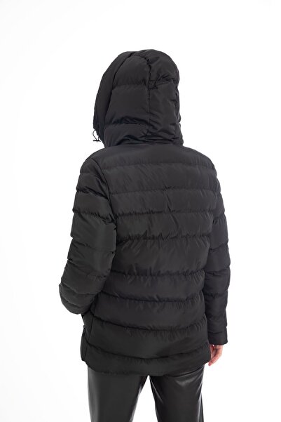 Montstop Palton negru pentru femei, căptușit cu cu glugă căptușeli, impermeabil, rezistent la vânt, parka