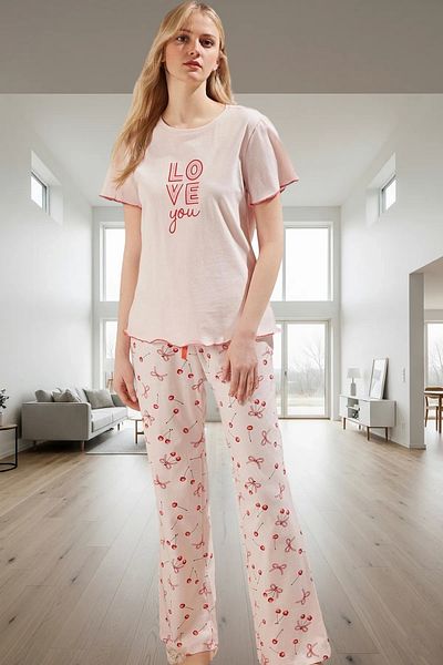 PayBuy Women's Cotton Cherry Patterned Pajama Set Comfortable Home Wear Set Carefully Selected Premium Quality