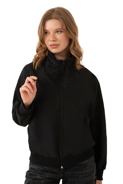 Firststops Black Water and Windproof Oversize Crop Women's Raincoat Windbreaker - Stand Collar Seasonal