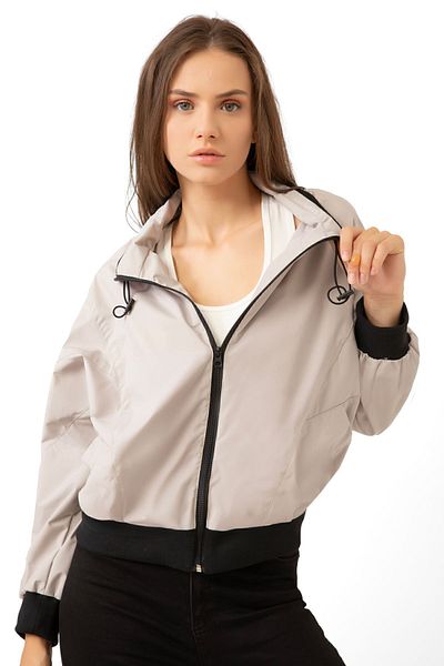 Montland Women's Stone Stand Collar Waterproof and Windproof Oversize Crop Seasonal Raincoat Windbreaker