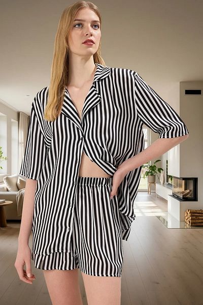 PayBuy Women's Stylish Striped Viscose Pajamas Set Casual Home Wear Set Appearance Comfortable Cut