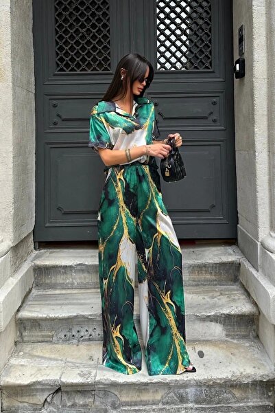 signora rosso Stílusos szatén mintás szett