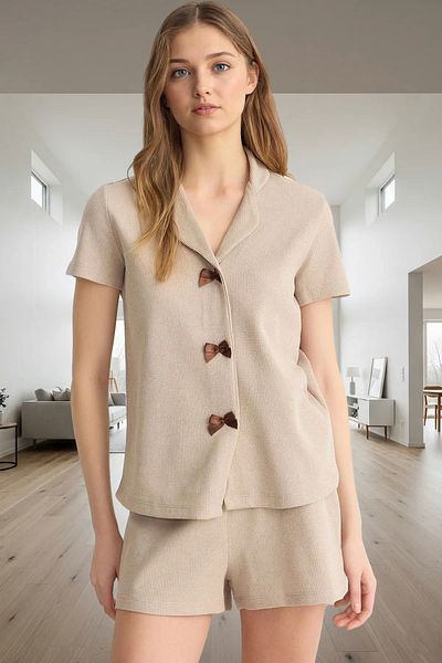 PayBuy Women's Waffle Fabric Short Sleeve Pajama Set Perfect Fit for Casual Wear