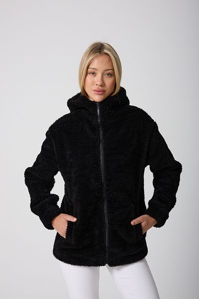 Montstop Women's Black Plush Windproof Welsoft Double Pocket Hooded Winter Coat