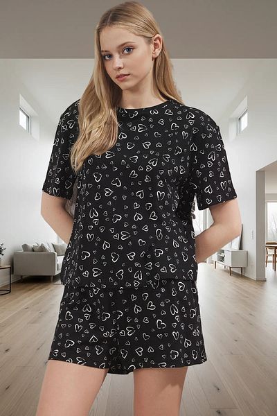 PayBuy Women's Heart Cotton Pajamas Set Comfortable Stylish Short Sleeve Tube Leg for Daily Use