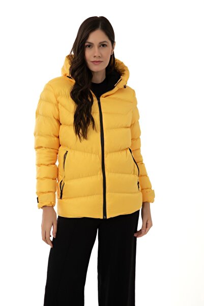 Montland Жіночий спортивний пальто з жовтим коміром, вітрозахисний капюшон, в...