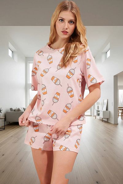 PayBuy Women's Cotton Printed Short Sleeve Pajamas Set Comfortable Home Wear Summer Durable Material