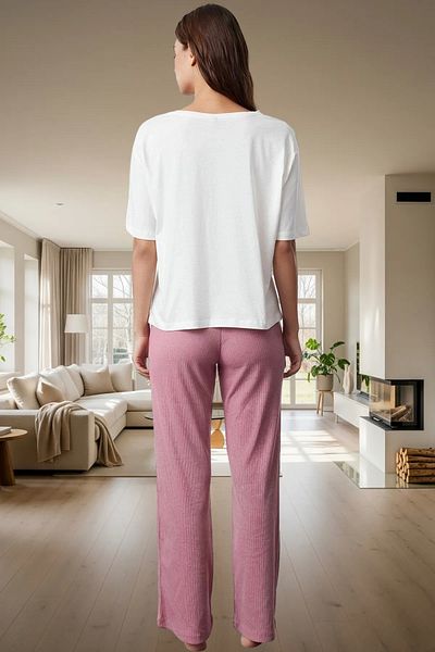 PayBuy Women's Comfortable Cotton Pajama Set Ribbon Printed Knitted Fabric Modern Style Distinguished Material
