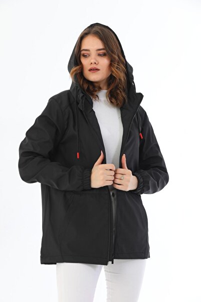 Montland Γυναικείο μαύρο αδιάβροχο και ανθεκτικό στον άνεμο αδιάβροχο με εσωτερική τσέπη με κουκούλα - Windbreaker